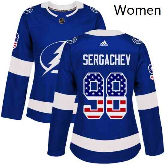 Womens Adidas Tampa Bay Lightning 98 Mikhail Sergachev Authentic Blue USA Flag Fashion NHL Jersey
